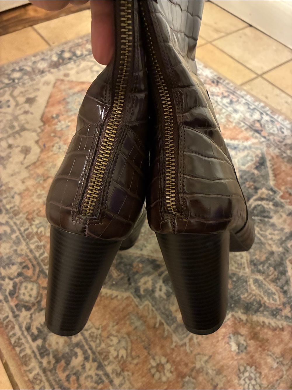 Anne Klein Dark Brown Croc-Embossed Over-the-Knee Boots - Picture 7 of 7